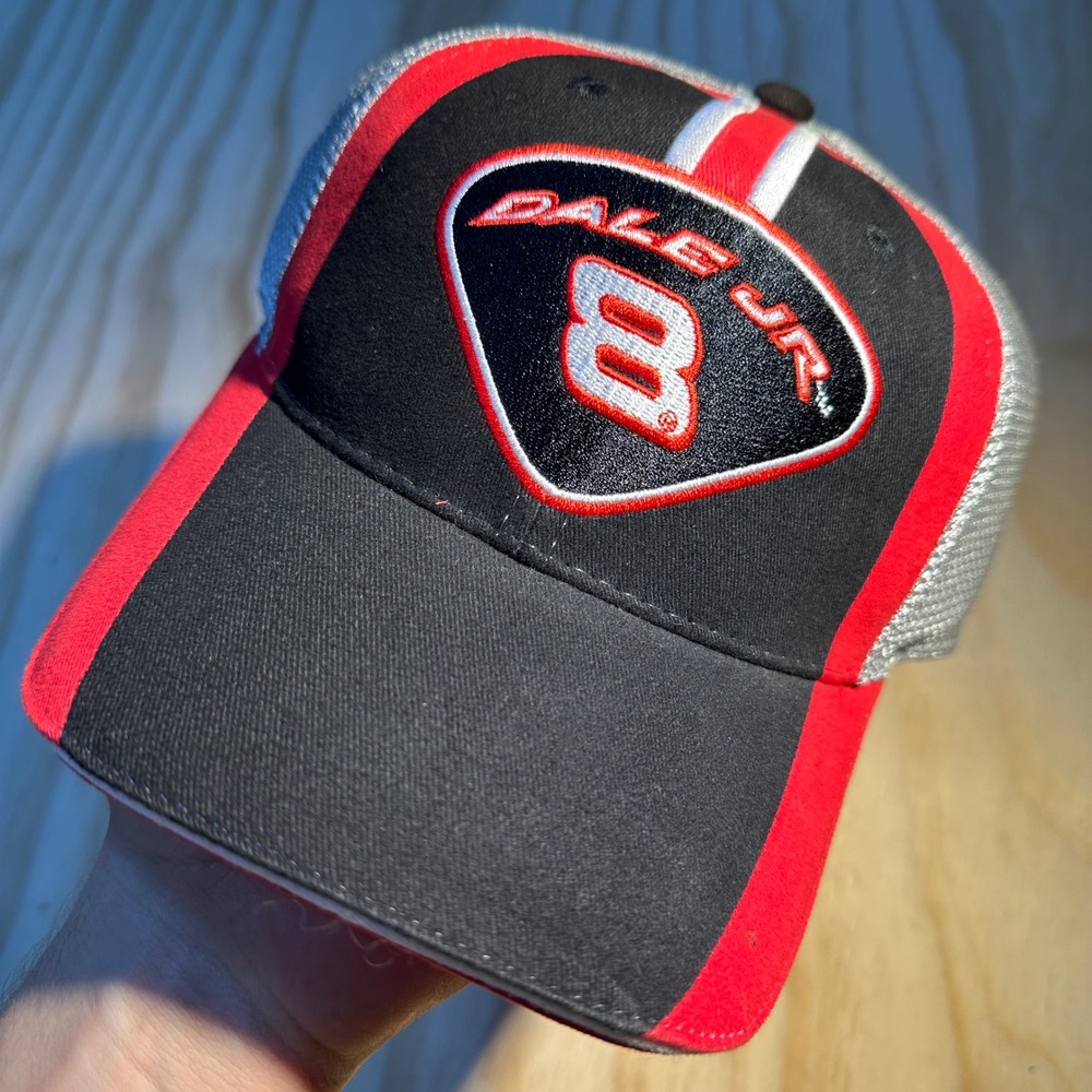 Winners Circle Dale Earnhardt Jr 8 Budweiser NASCAR Trucker Hat Black Red Silver